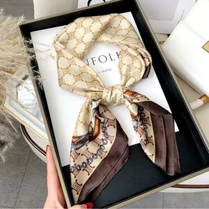100% Pure Silk Satin Scarf High-Quality - Square Scarves. Bag Wrist/Scarf